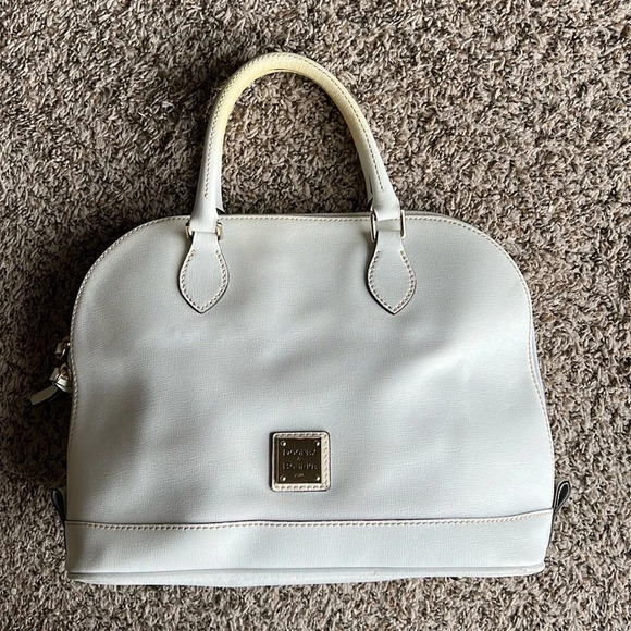 Dooney & Bourke Handbags - Dooney and Bourke White Saffiano Pebble Leather Satchel Zip Up
